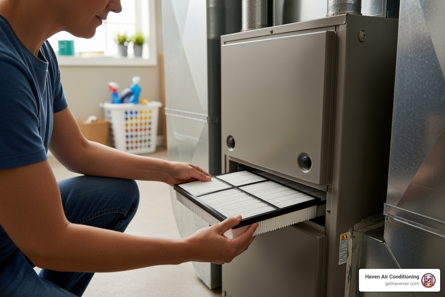 Homeowner changing an air filter - AC Service, AC Repair, AC Not Cooling, HVAC Service Visit 