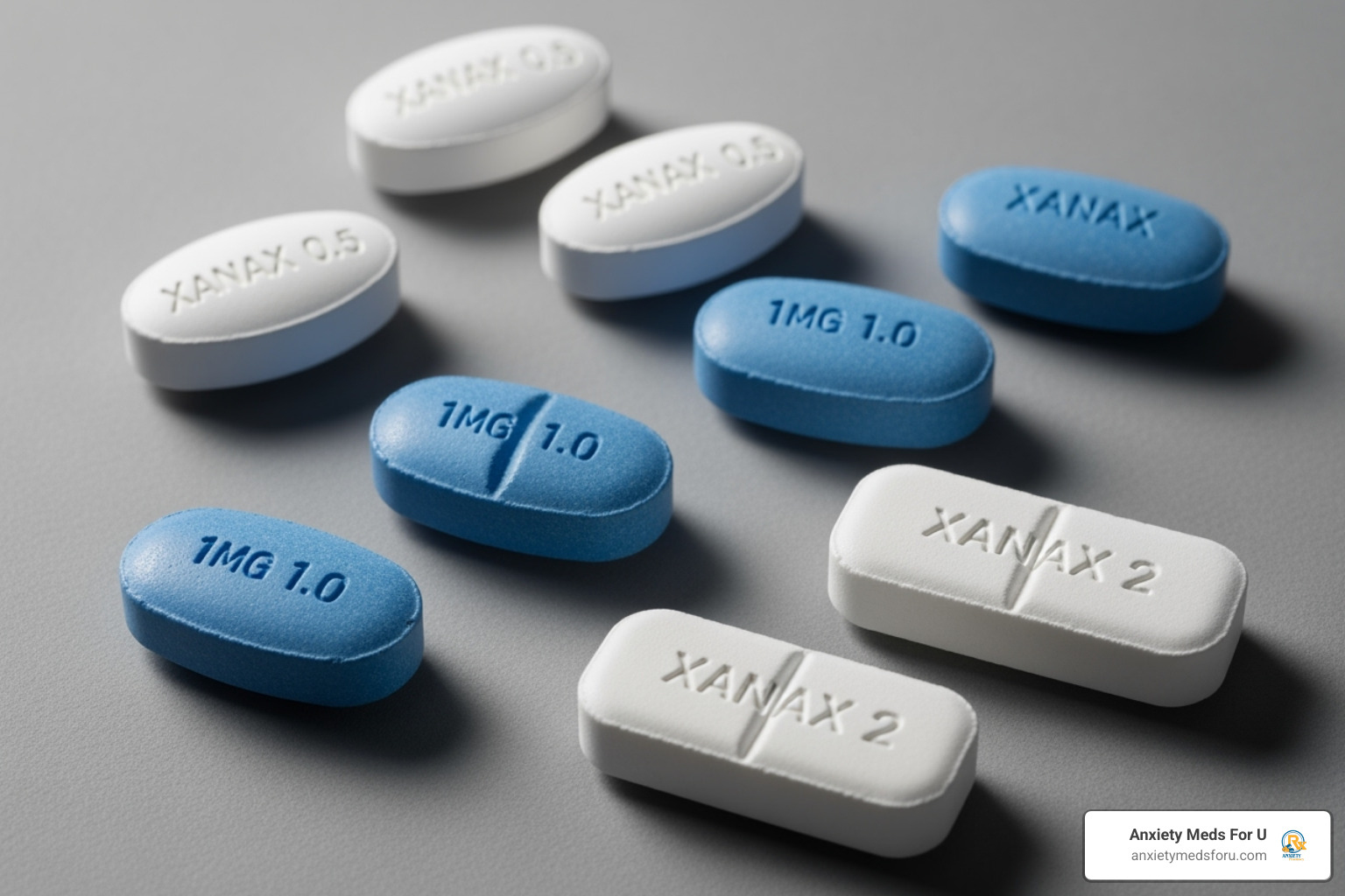 image of different alprazolam tablet dosages (0.5mg, 1mg, 2mg) - alprazolam tablets online order