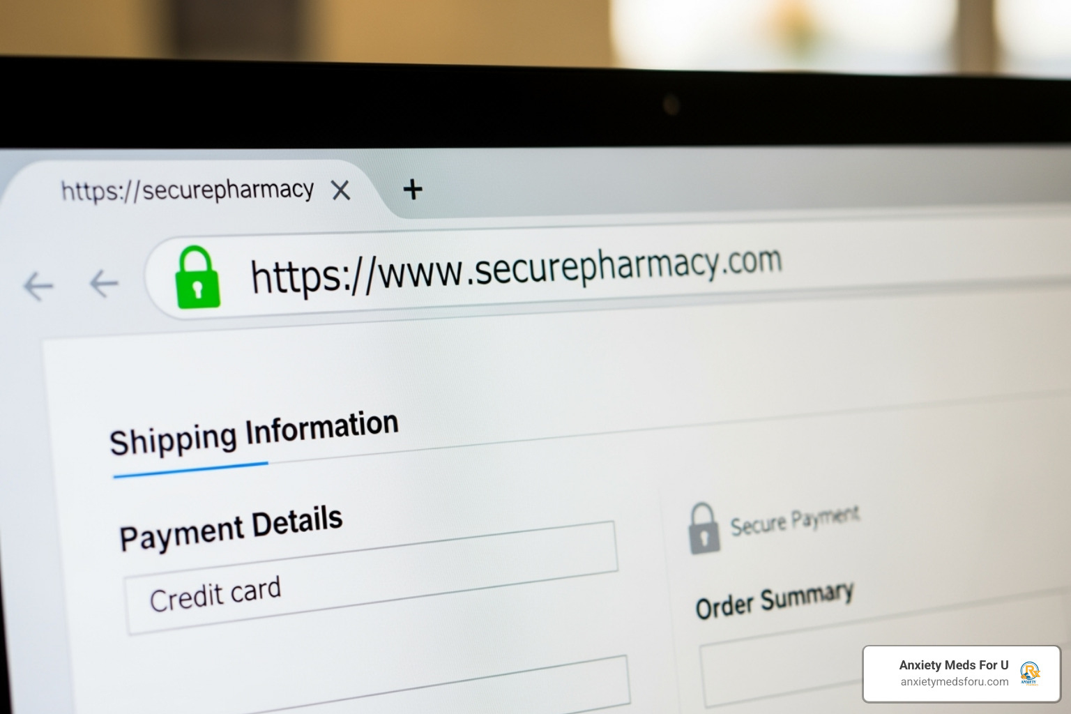 A secure online pharmacy checkout page with padlock icon - where can you purchase klonopin with no prescription