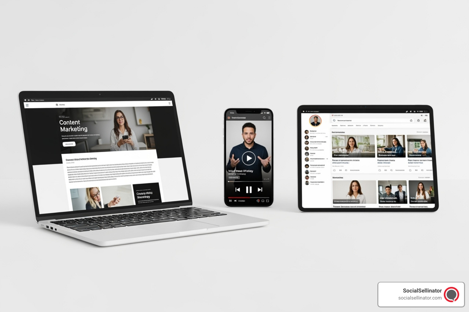 different types of content marketing on various devices (laptop, phone, tablet) - content content marketing