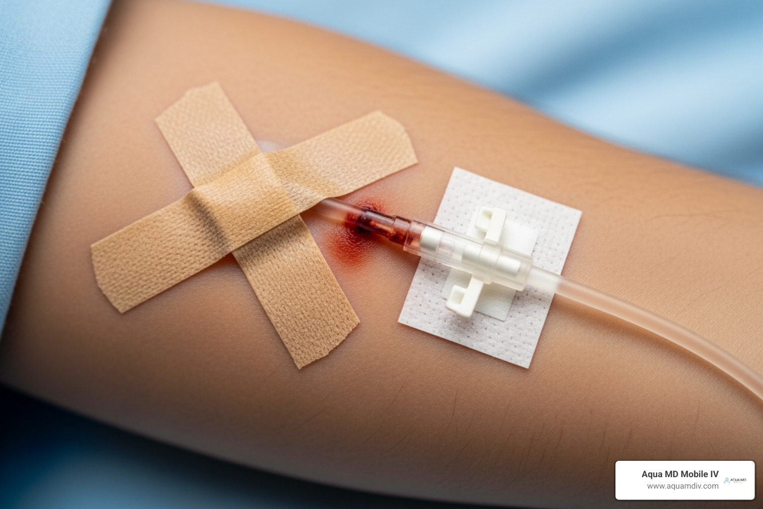 properly secured IV site on an arm - at home iv fluids