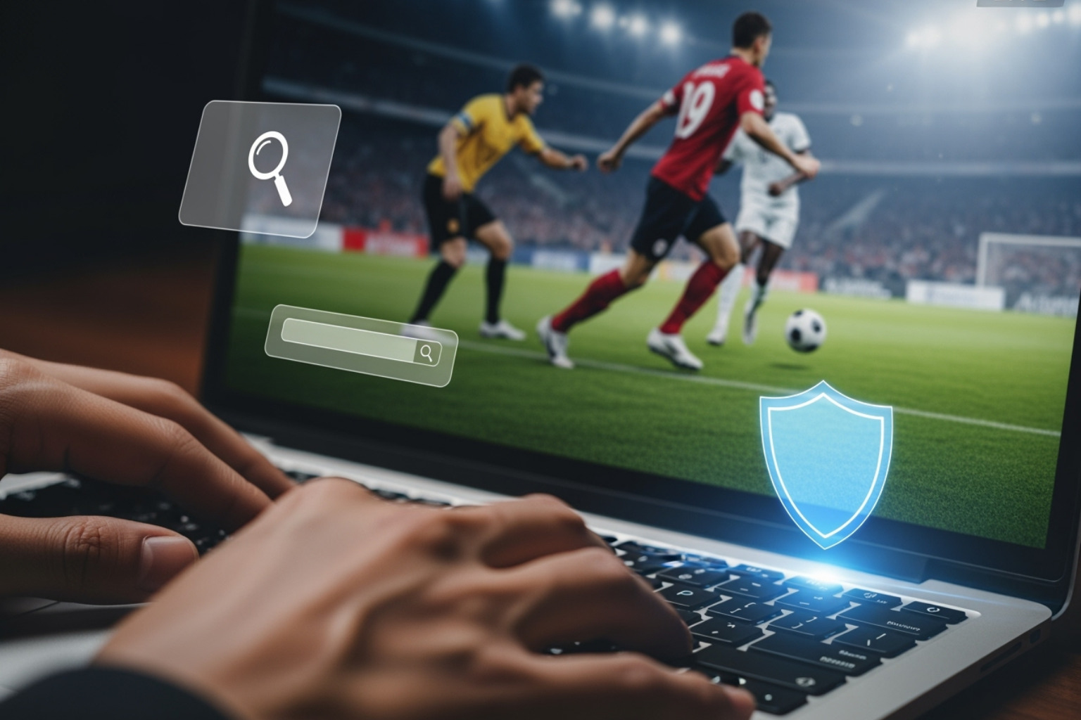 A graphic illustrating the three simple steps to access the site safely: 1. Secure your connection, 2. Find the active domain, 3. Select and watch your game - streameast