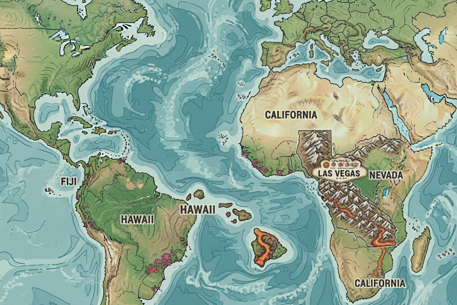 A map showing the different filming locations of Love Island USA across the seasons, including Fiji, Las Vegas, Hawaii, and California - love island usa