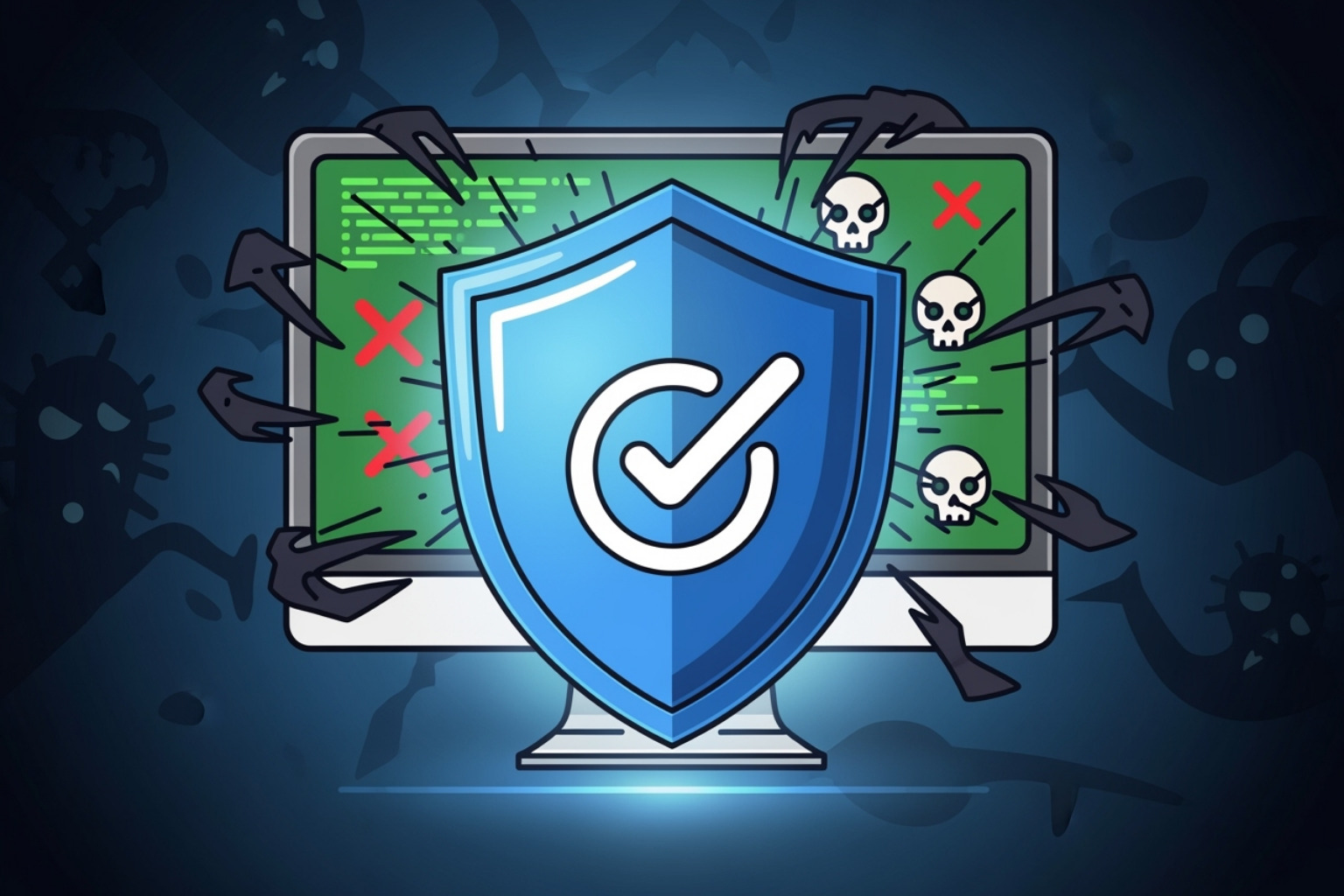a shield icon protecting a computer from digital threats - streameast live