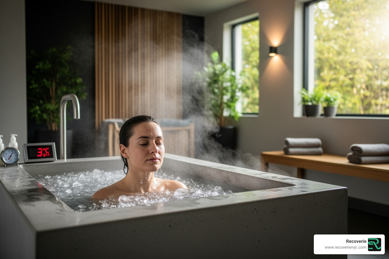someone enjoying an ice bath at a modern wellness facility - Natural healing methods