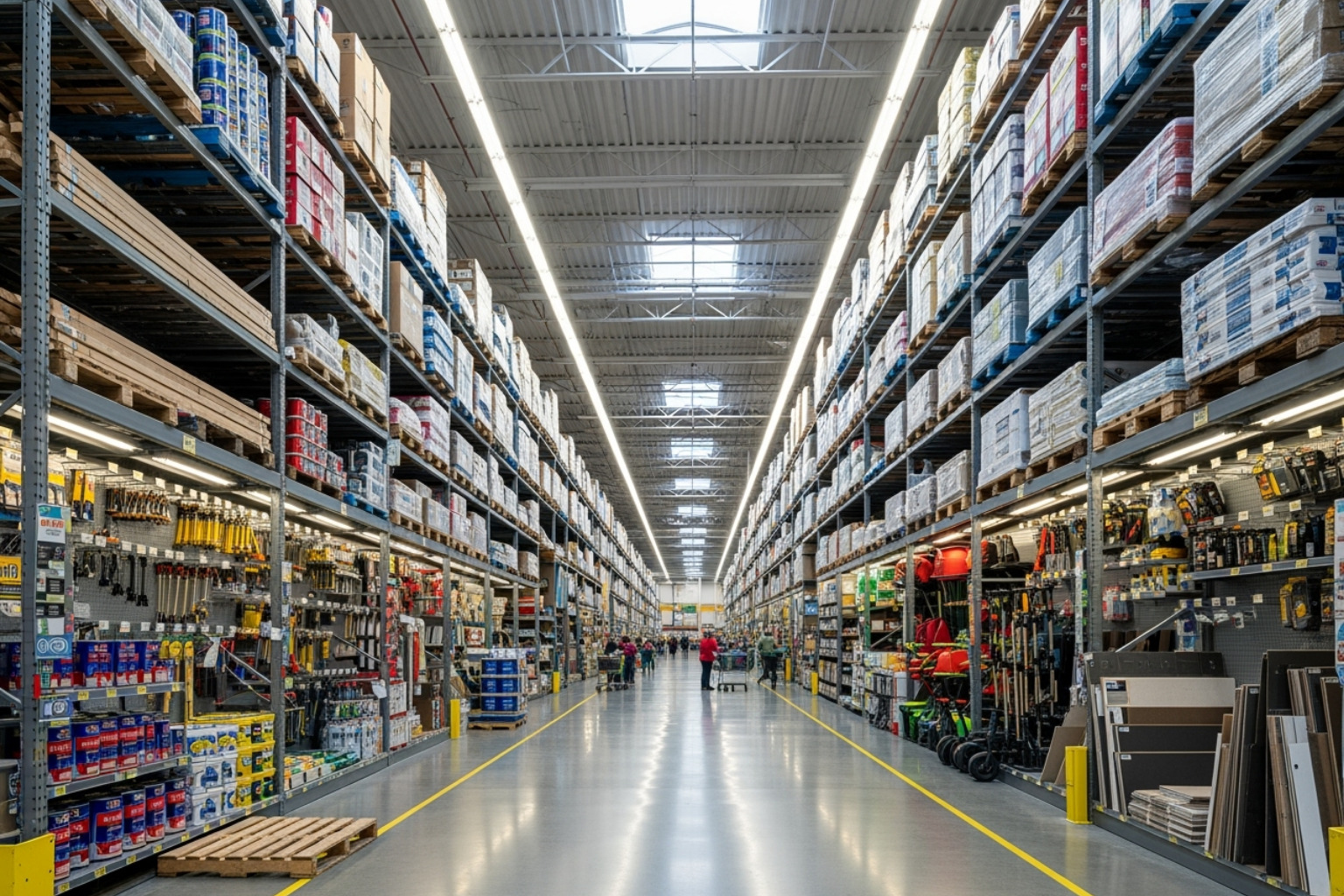 interior of a Menards store showing wide aisles and product variety - menards