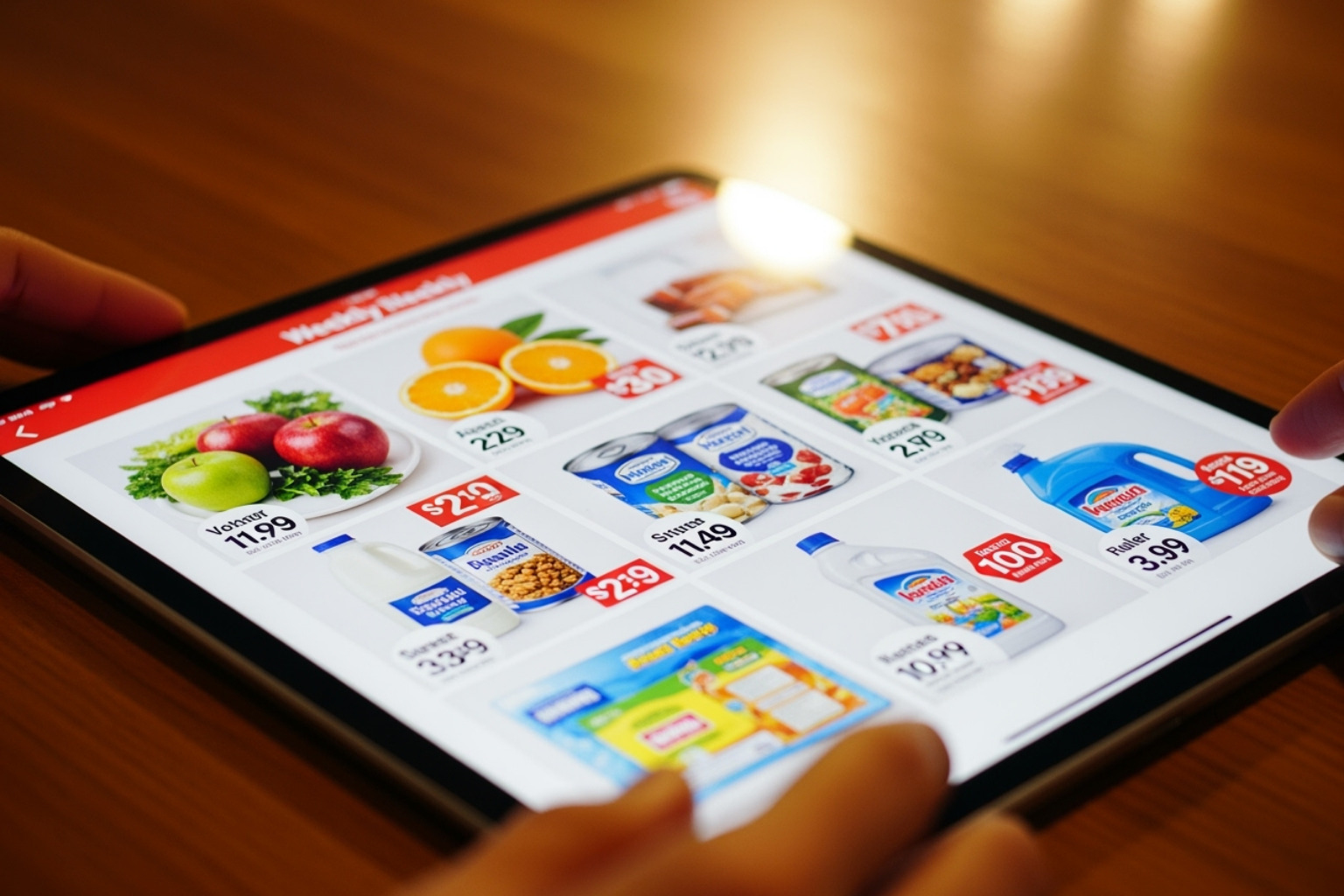 The Target Weekly Ad displayed on a tablet screen, showing various discounted items and promotions - target near me