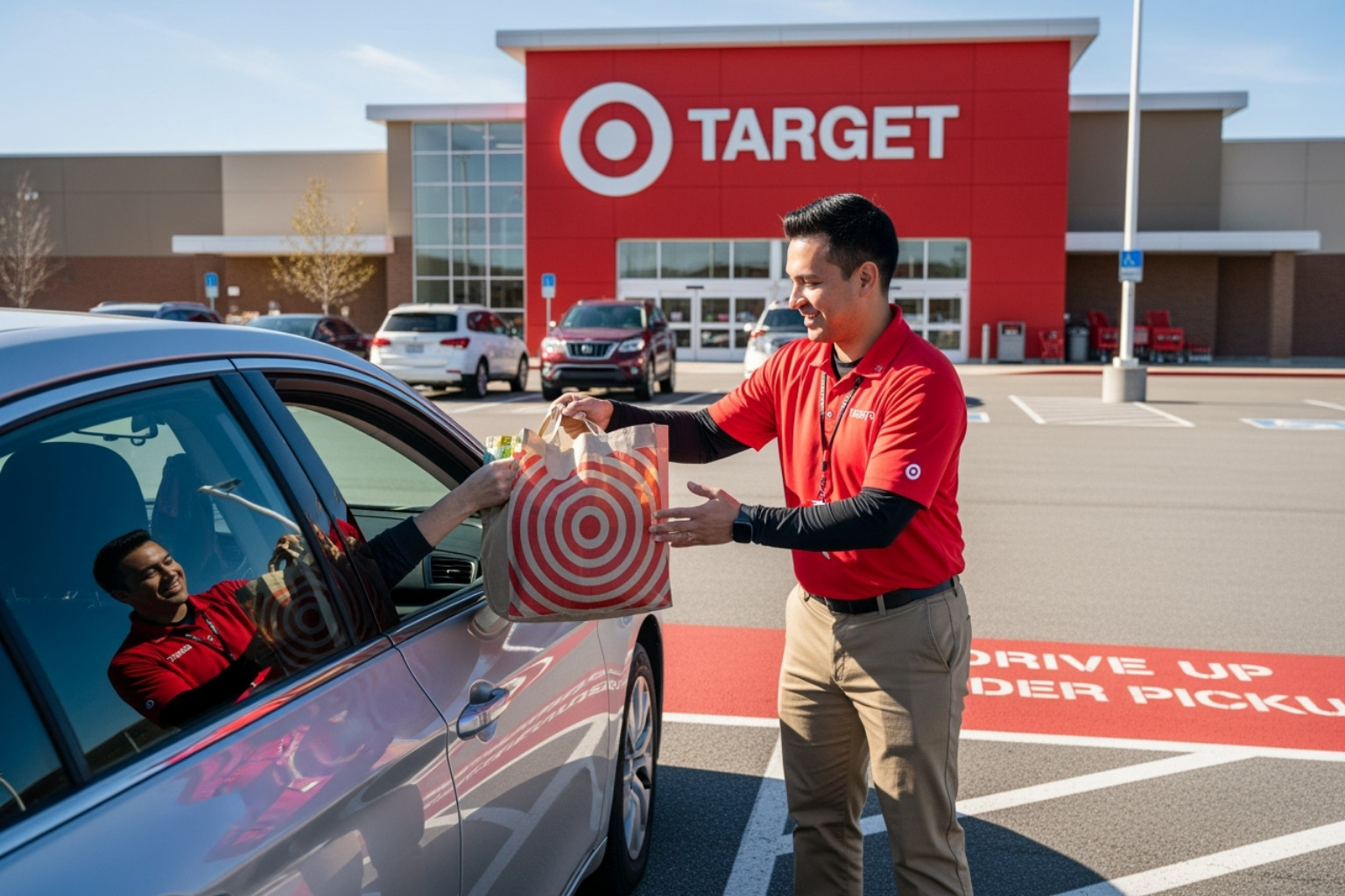 A Target team member delivering a Drive Up order to a car, highlighting convenience. - target near me
