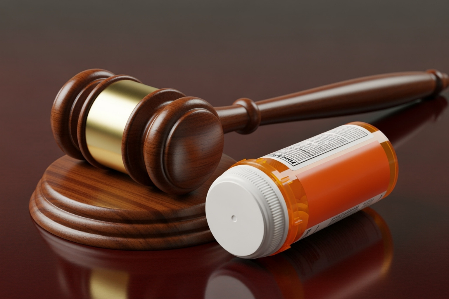 Gavel and prescription bottle representing legal and pharmaceutical issues - hims stock
