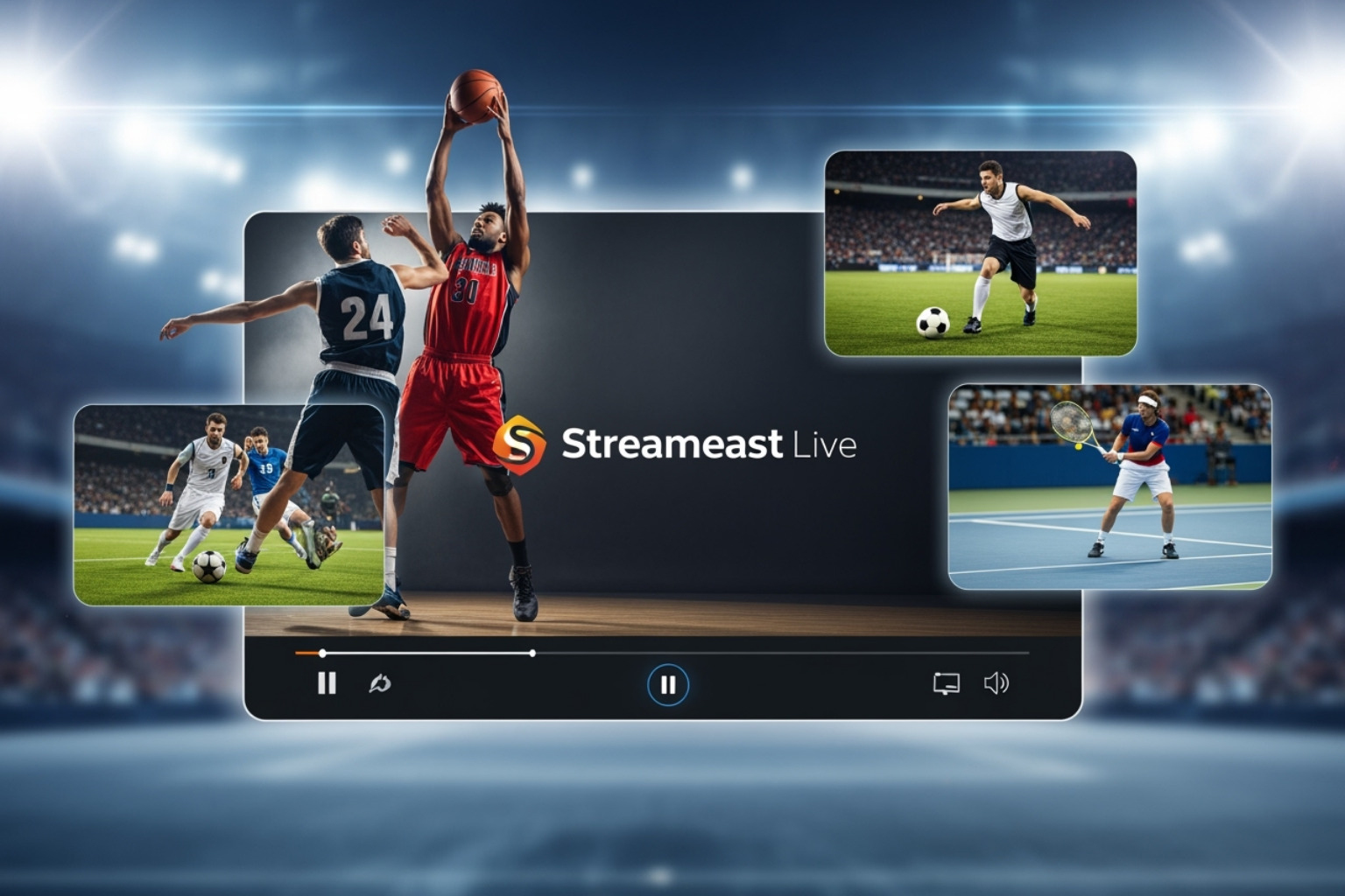 Collage of sports logos including NFL, NBA, Premier League, UFC, F1, and more - streameast live