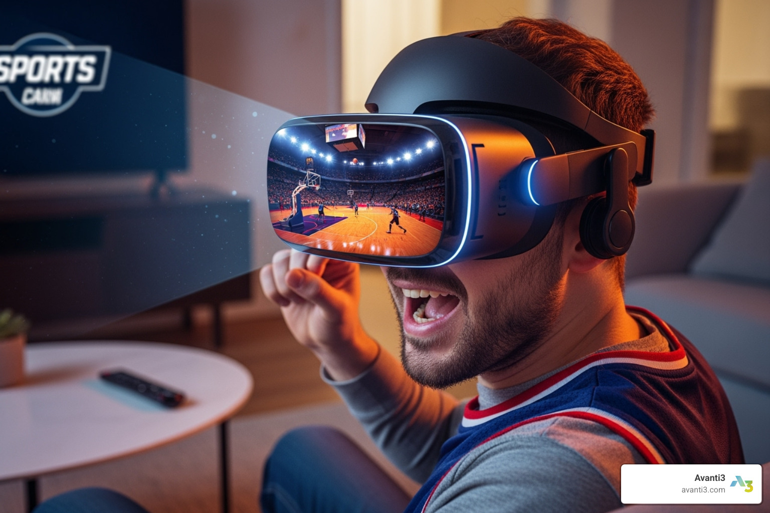 fan using a VR headset to experience a virtual courtside seat - interactive sports marketing fan using a VR headset to experience a virtual courtside seat - interactive sports marketing