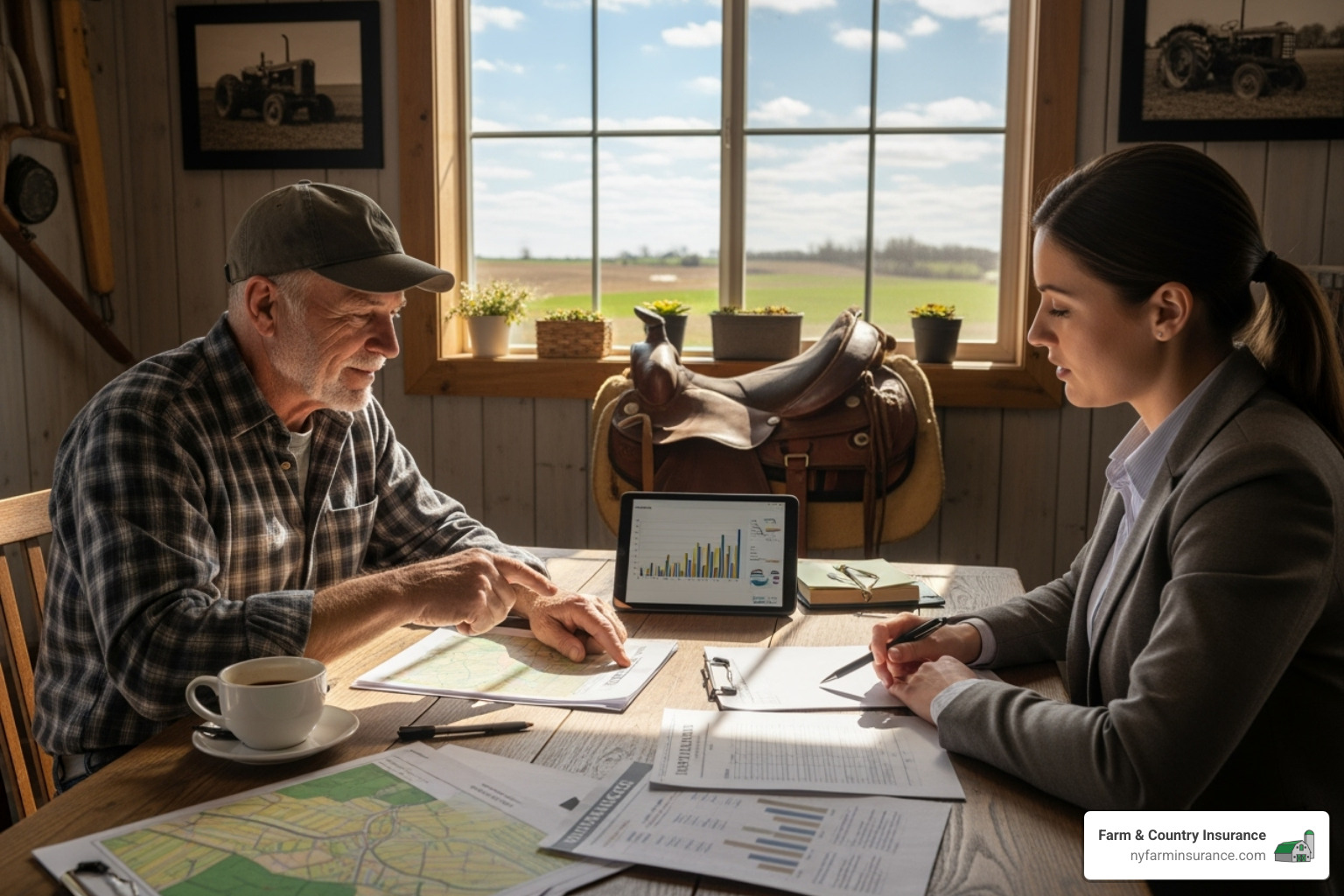 an agent and a farmer talking over a table with farm documents - crop insurance agents near me an agent and a farmer talking over a table with farm documents - crop insurance agents near me