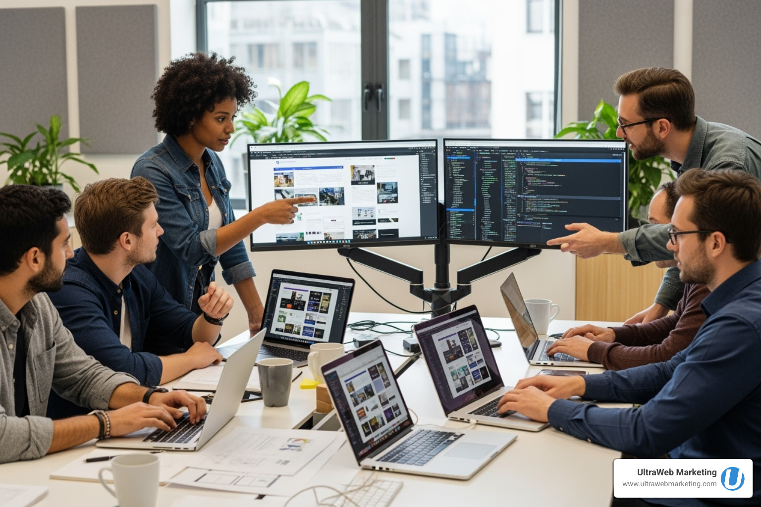 UltraWeb Marketing team collaborating on a website design project - local web design companies UltraWeb Marketing team collaborating on a website design project - local web design companies