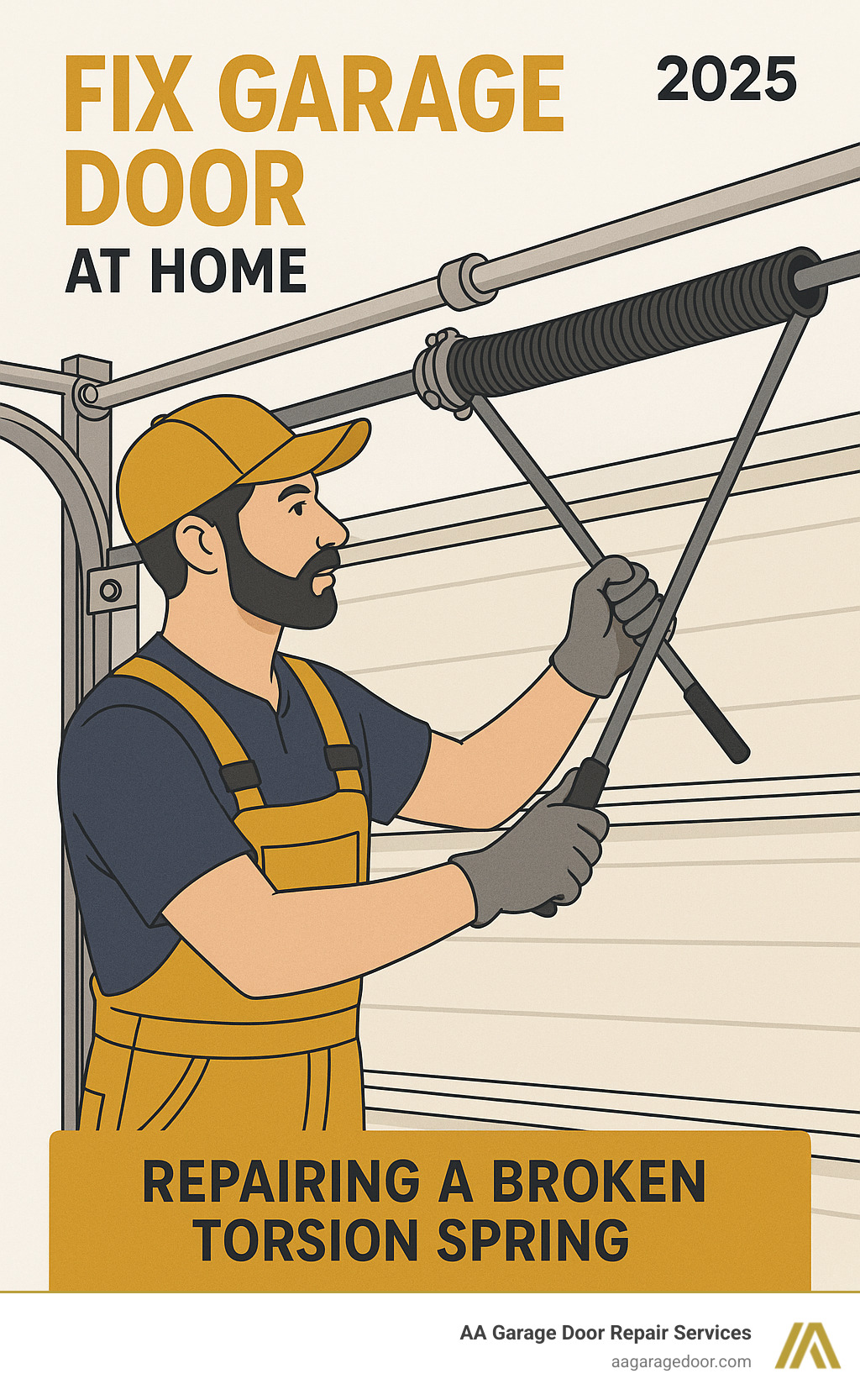 professional technician repairing a broken torsion spring - fix garage door at home
