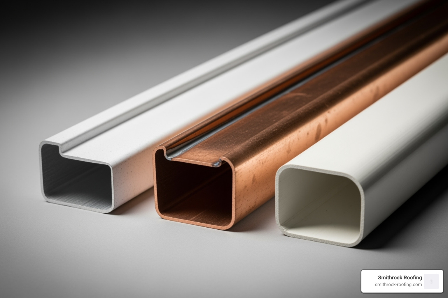 showcasing different gutter materials like aluminum, copper, and vinyl - gutter installation contractor
