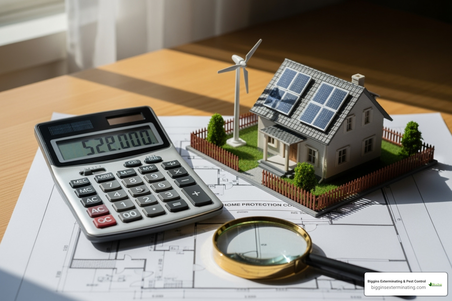 calculator next to a house model - exterminator for termites