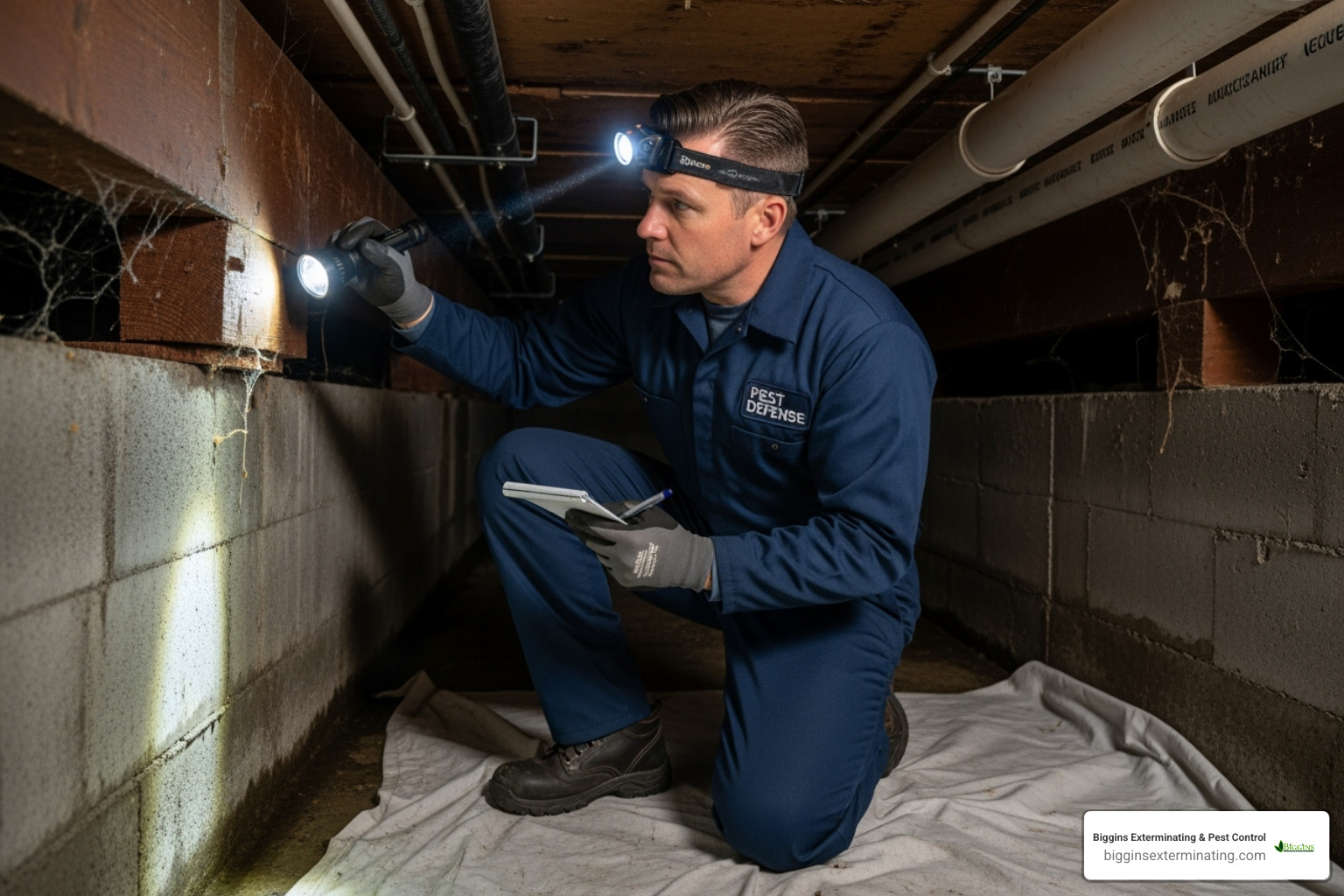pest control technician inspecting a home - exterminator for termites