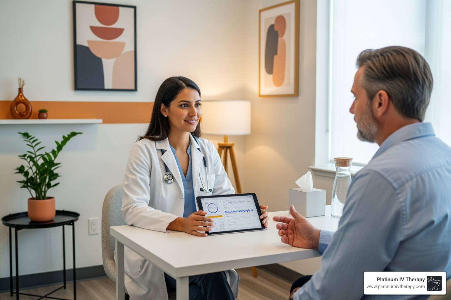 Medical professional consulting with a client - anti-aging IV drip