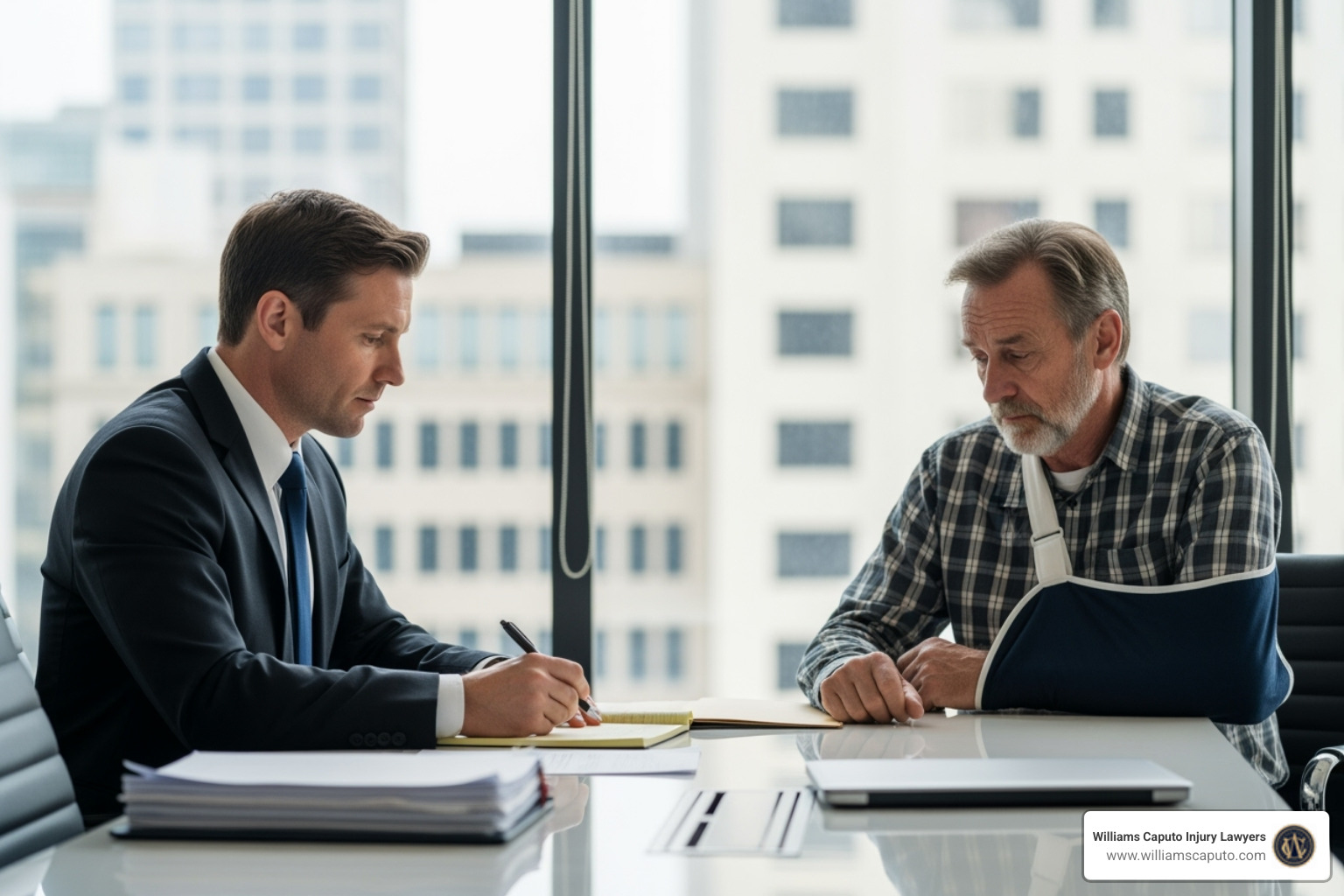 A lawyer meeting with an injured worker - Austin oilfield injury lawyer