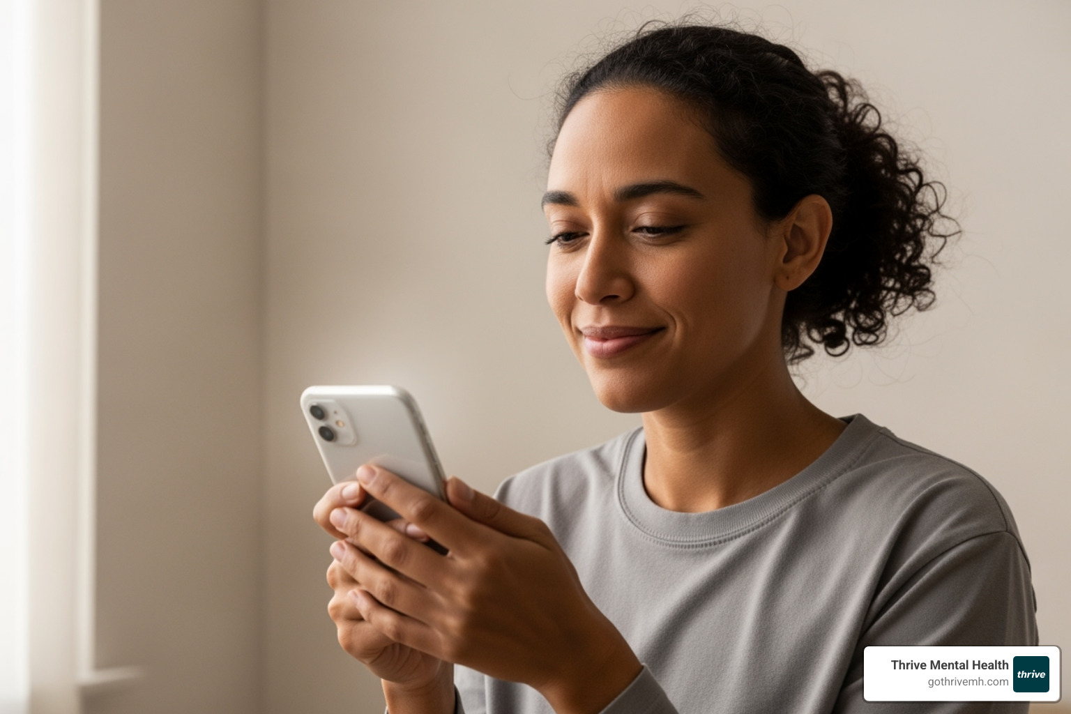 person on phone looking relieved after scheduling an intake appointment