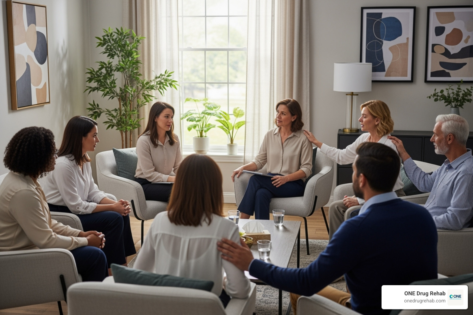 A supportive group therapy session - inpatient rehab options A supportive group therapy session - inpatient rehab options