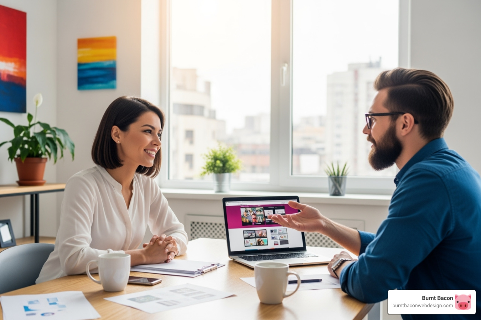 Business owner having a positive consultation meeting with a web designer - ecommerce web design utah