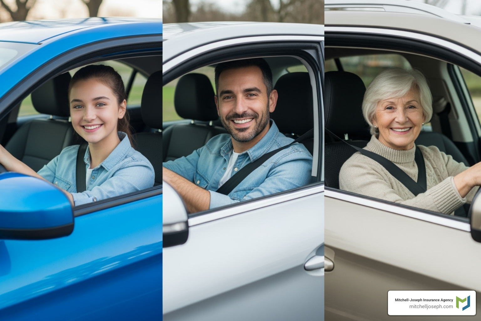 A diverse group of drivers including a teenager, an adult, and a senior - cheap car insurance quotes in rochester ny