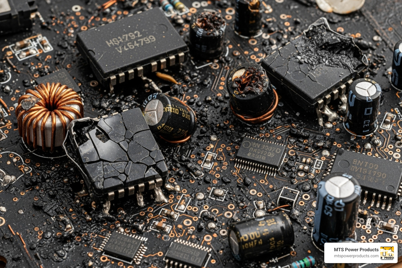 A piece of equipment damaged by a power surge - automatic voltage regulator for generator