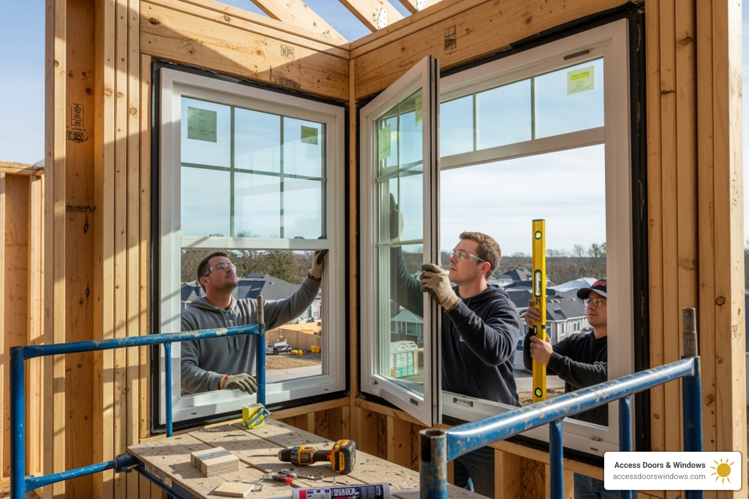 a professional installer carefully fitting a hurricane impact window - Hurricane impact windows Florida