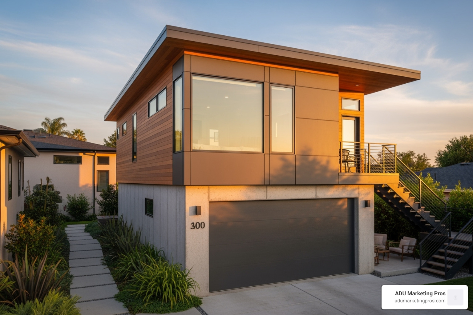 blueprint or 3D design rendering of a prefab ADU with a garage - prefab adu with garage