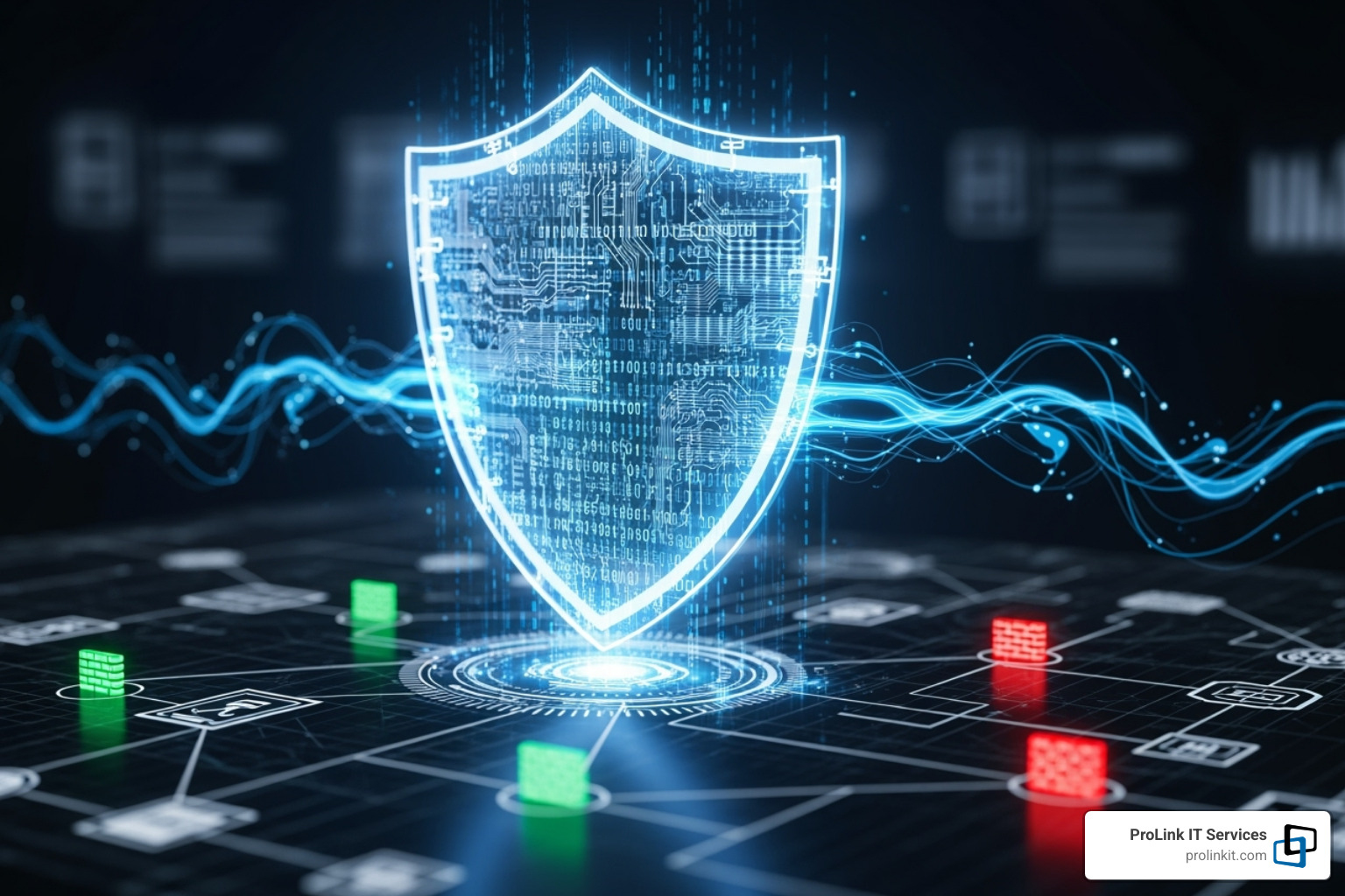 A digital shield protecting a network diagram, symbolizing robust cybersecurity measures - outsource it utah