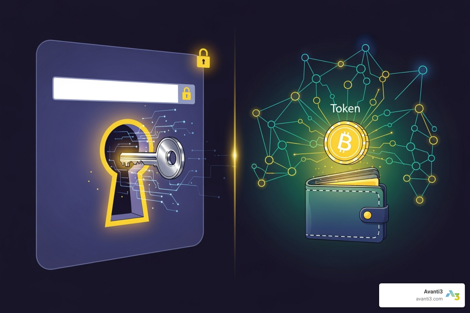 diagram comparing traditional login (username/password) vs. NFT access (wallet connect) - NFT based access diagram comparing traditional login (username/password) vs. NFT access (wallet connect) - NFT based access
