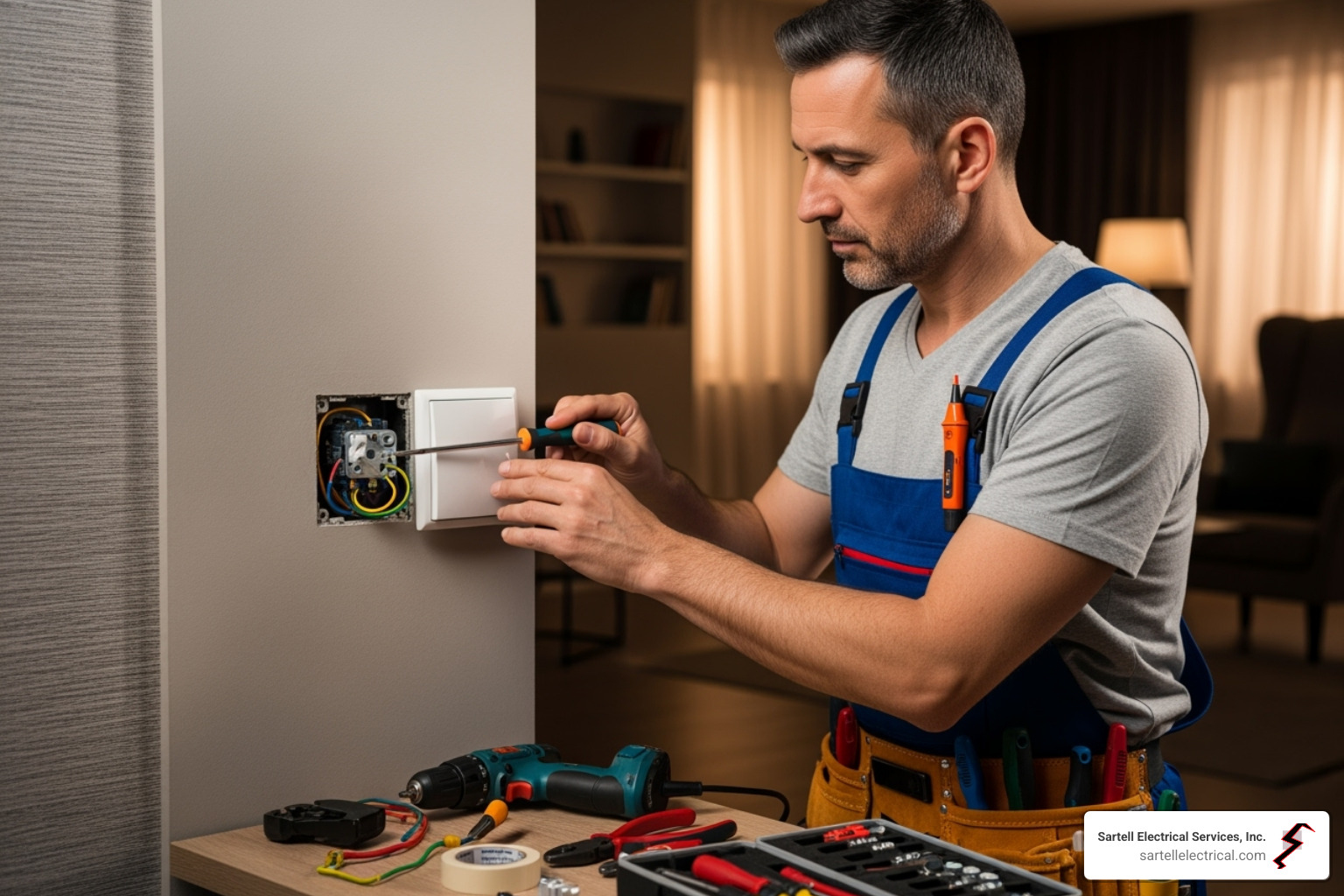 electrician repairing a faulty wall switch - home electrical repair services near me