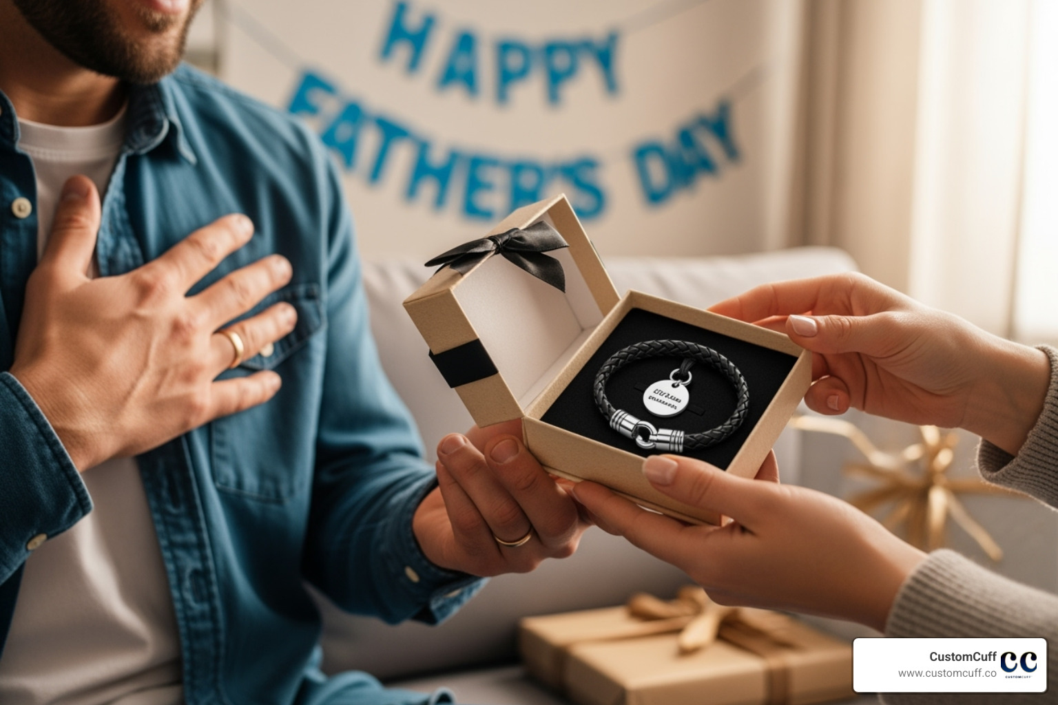 Custom bracelet being gifted for Father's Day - custom bracelet for him Custom bracelet being gifted for Father's Day - custom bracelet for him