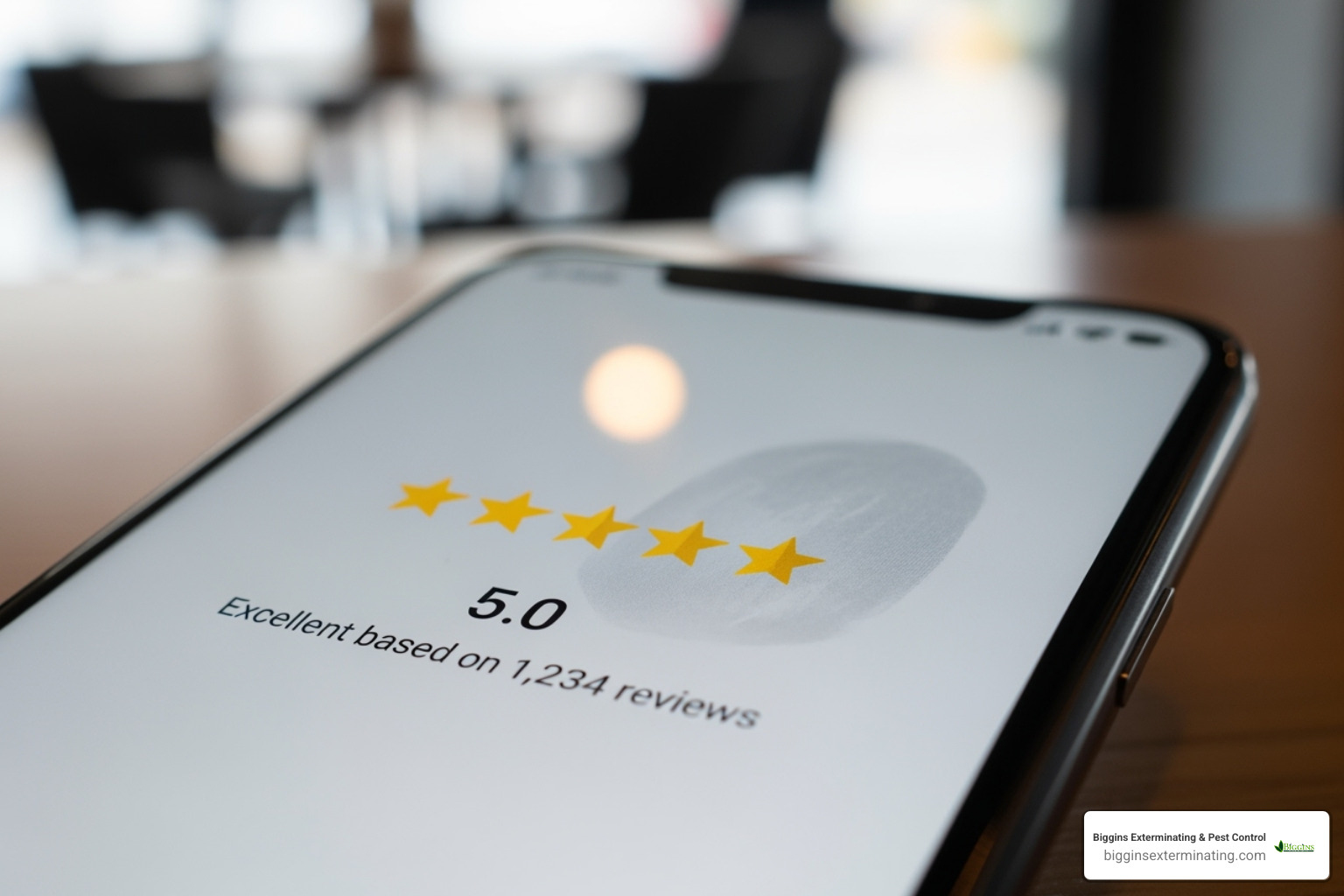 A 5-star customer review on a smartphone screen – pest control companies Andover MA