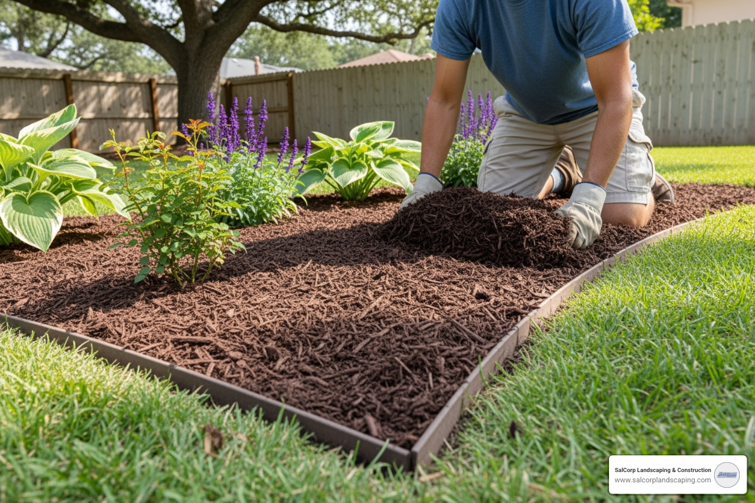 mulch being spread - mulching without edging