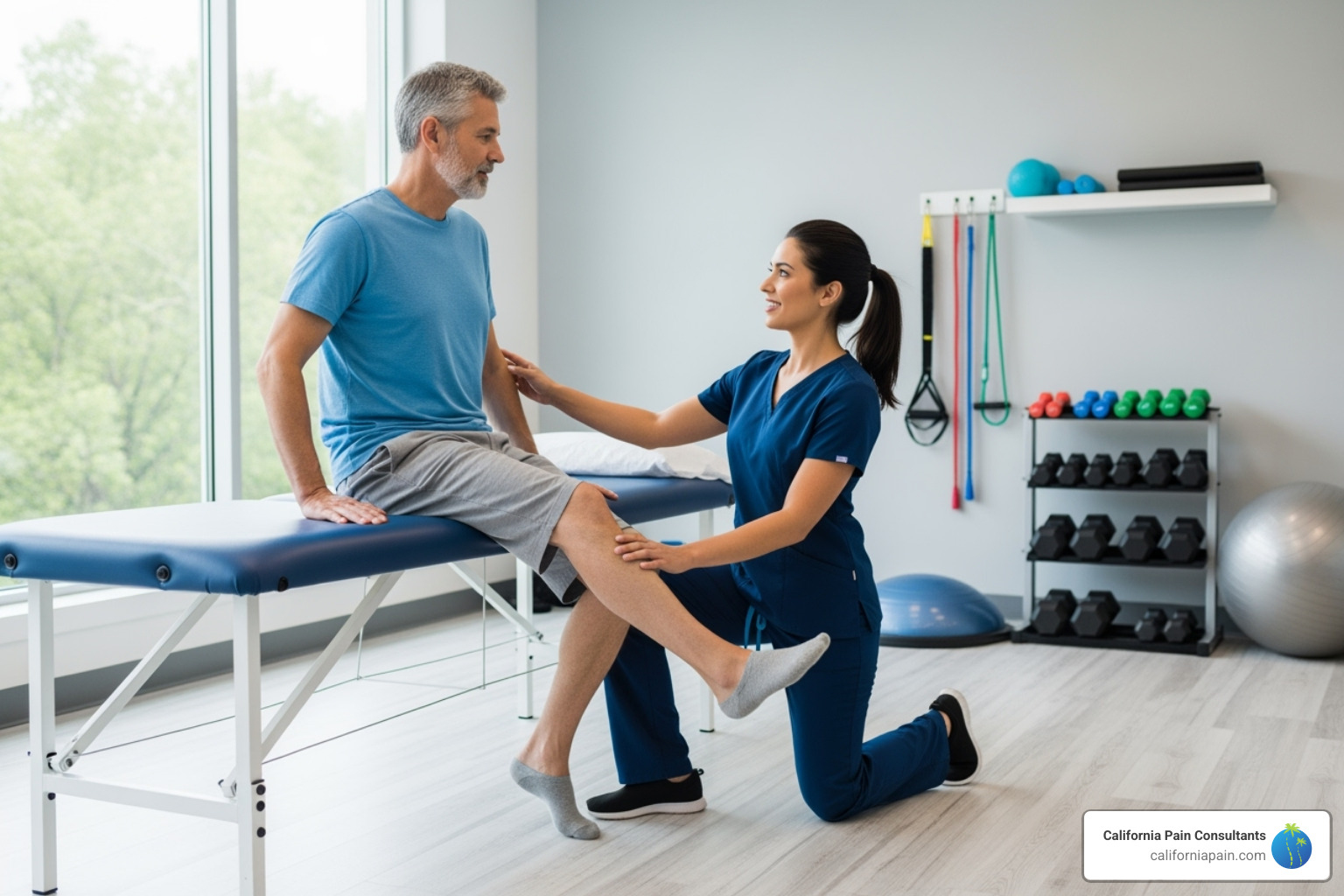 Physical therapist working with a patient - severe pain