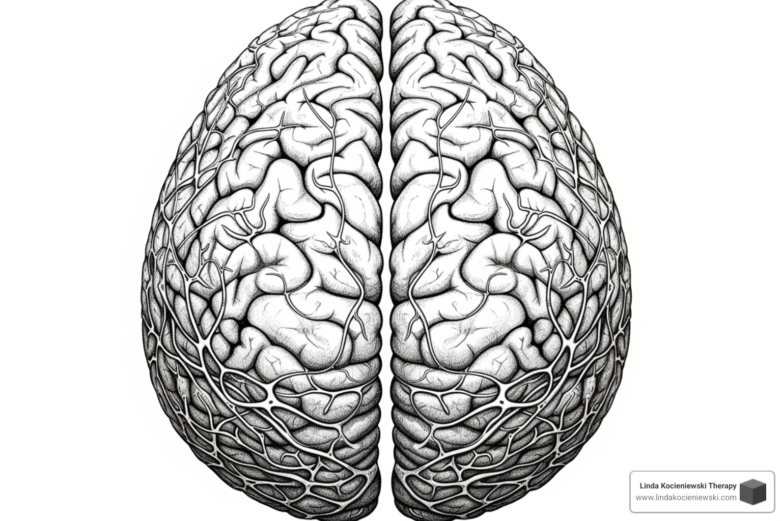 diagram showing brain hemispheres and neural pathways - trauma and EMDR