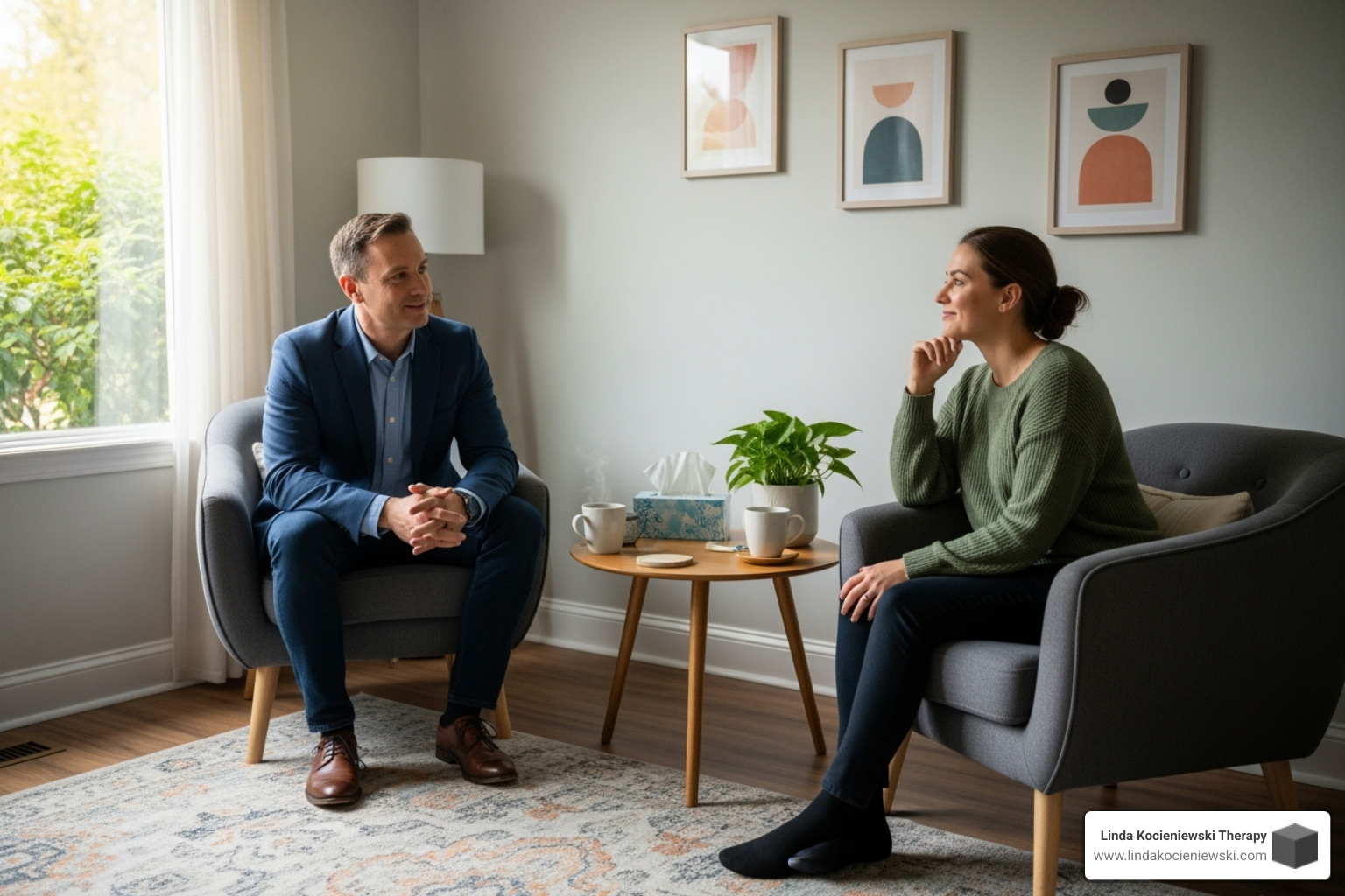 positive therapy session - psychotherapy for stress