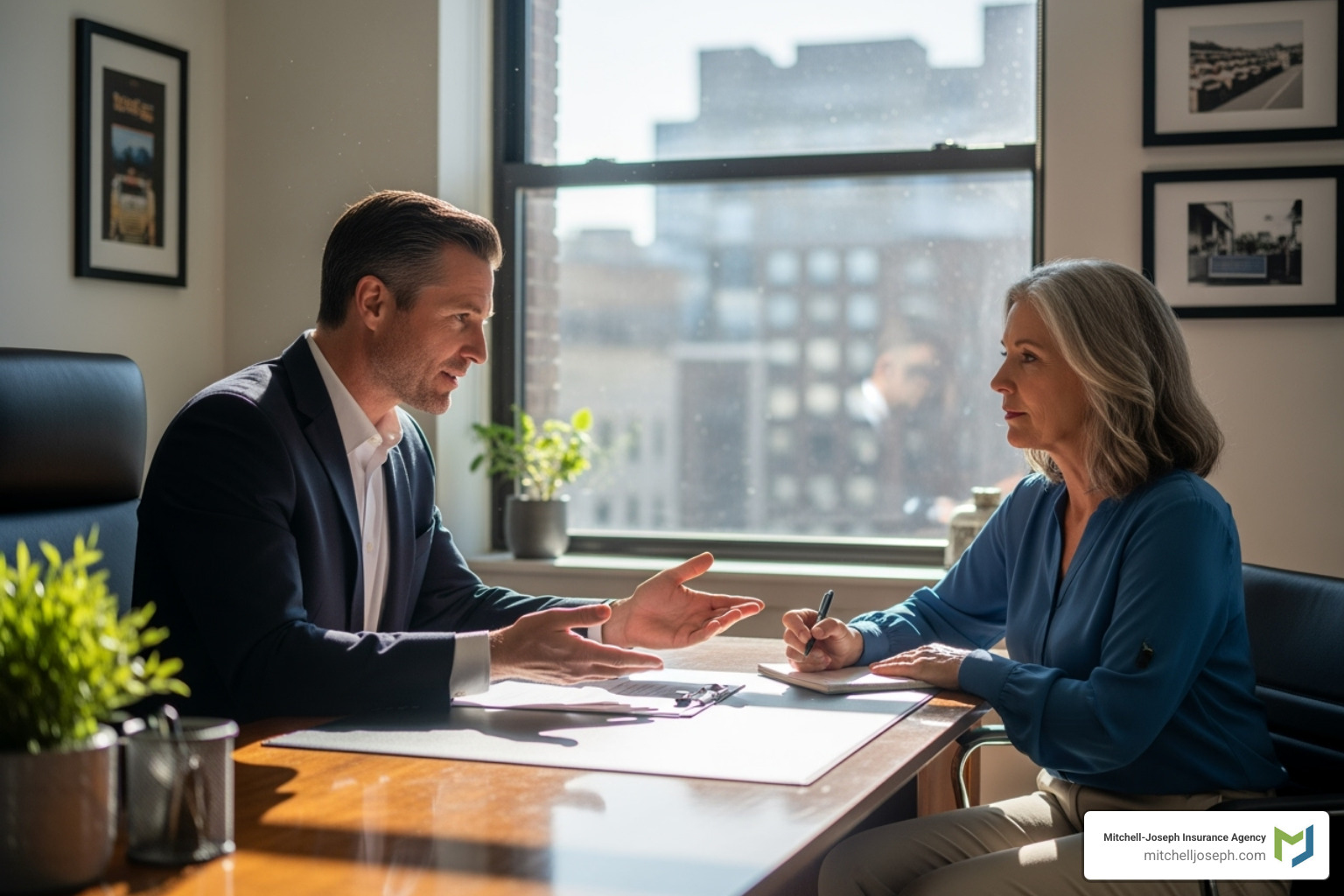 person talking to insurance agent - Condominium insurance near me
