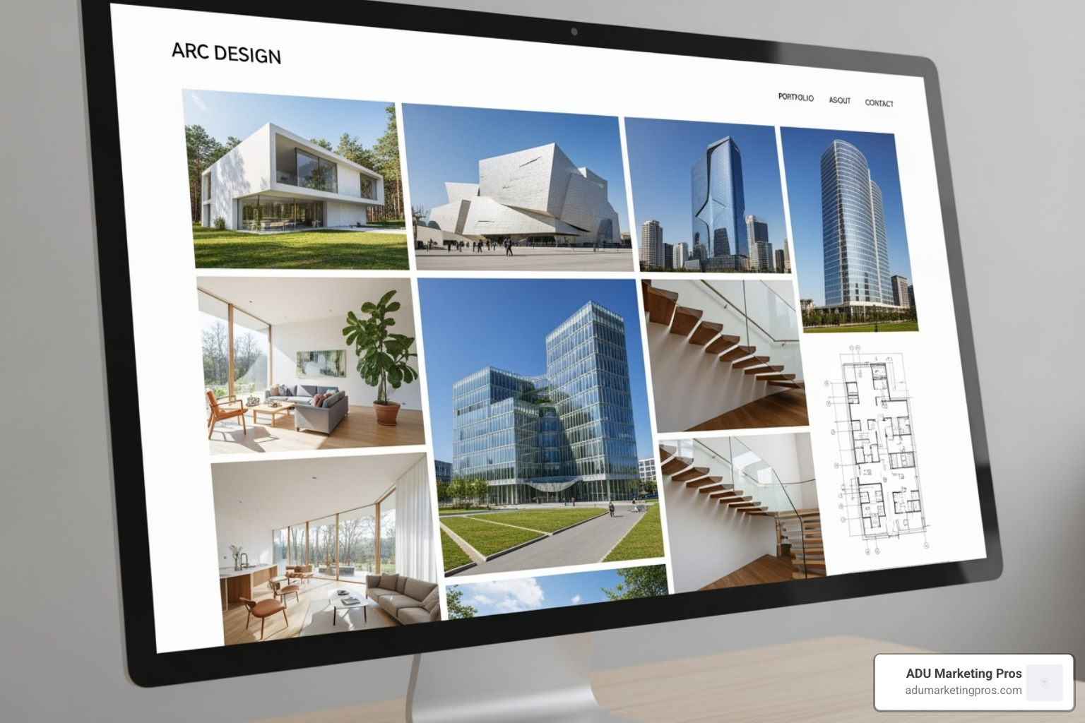 visually stunning architect's portfolio page with high-resolution images and clean layout - affordable web design for architect