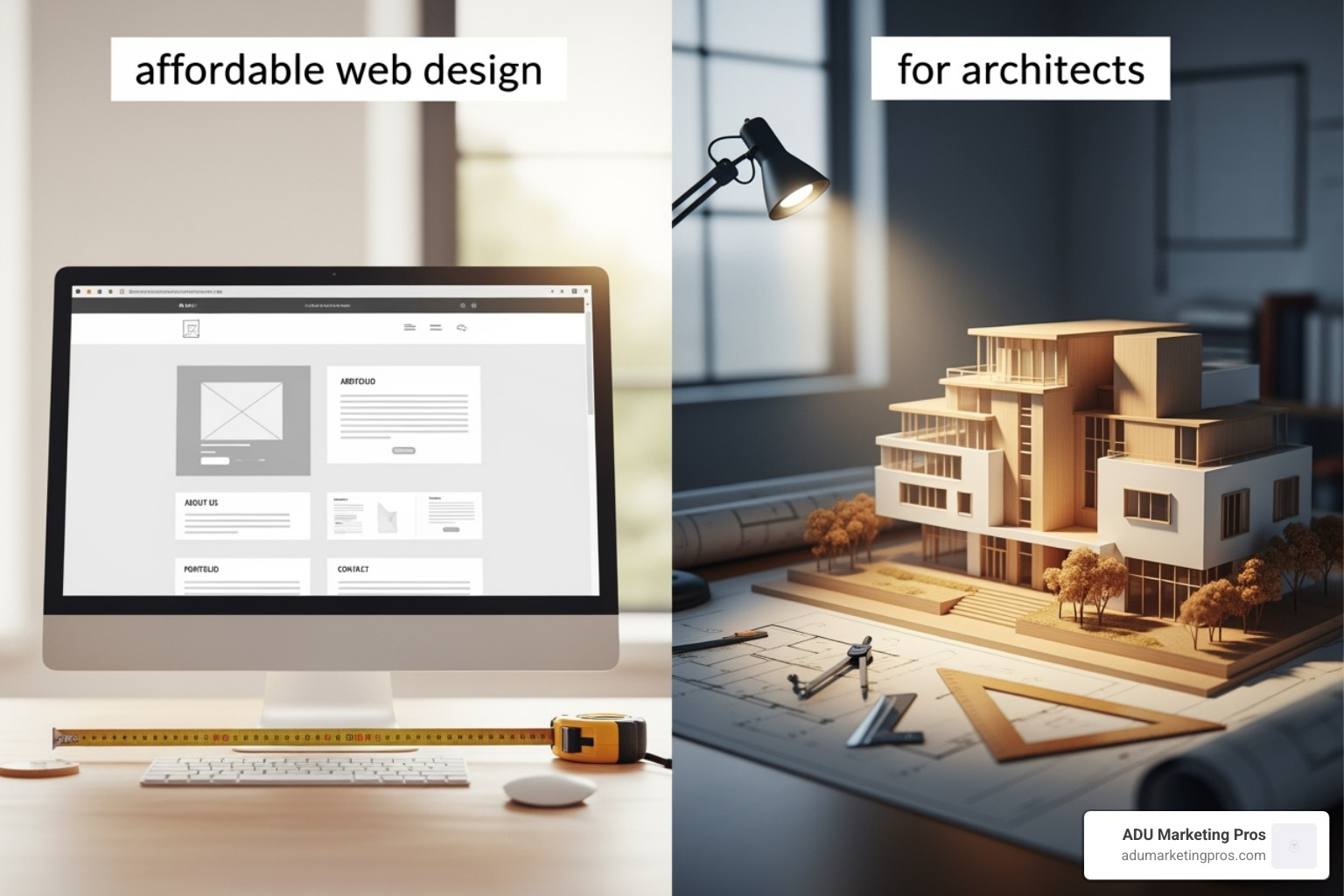 stunning, modern architectural website displayed on a laptop and a smartphone; Architecture; Digital Presence; Website Design - affordable web design for architect