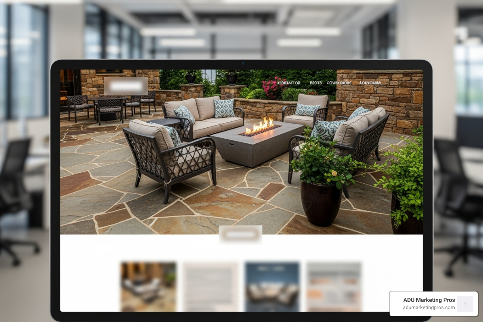 A screenshot of a well-structured 'Hardscaping Services' page on a landscape architect's website, featuring text, images, and a contact form - web design for landscape architects