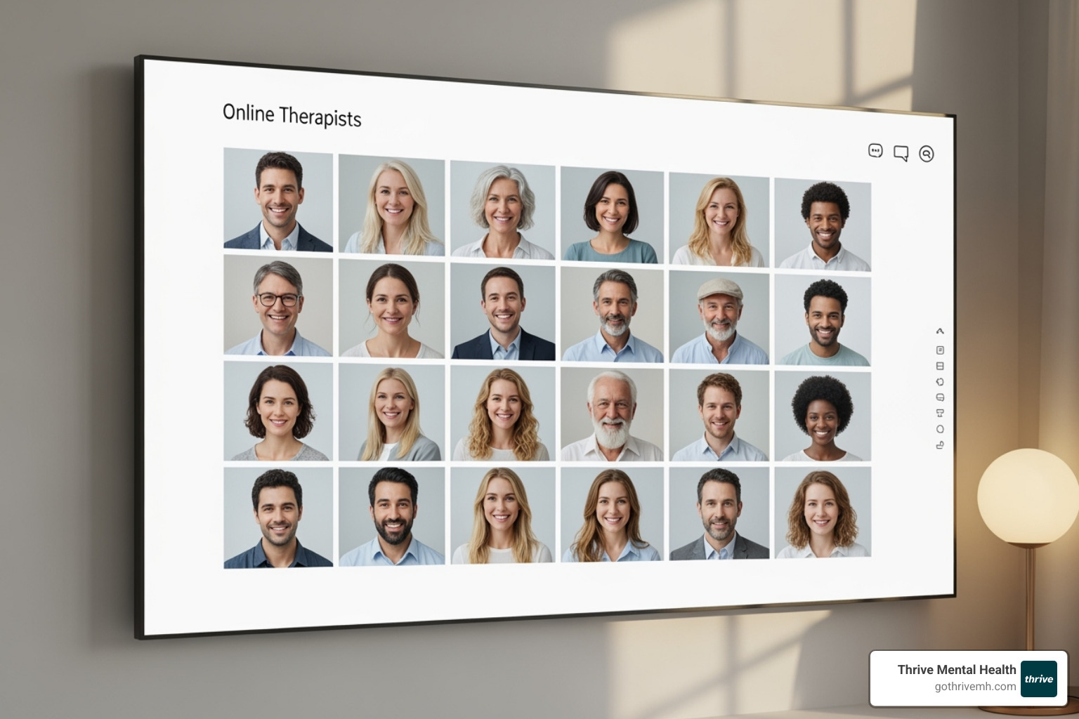 A mosaic of diverse faces on a digital screen, representing the wide choice of licensed therapists available through online platforms, fostering a sense of connection and accessibility. - online depression therapy