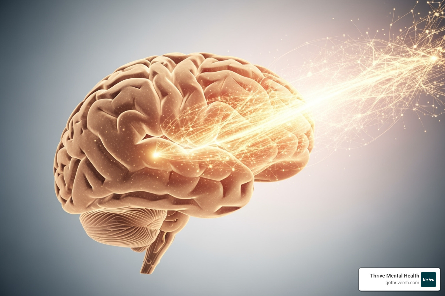 brain with interconnected glowing nodes representing positive change - cbt