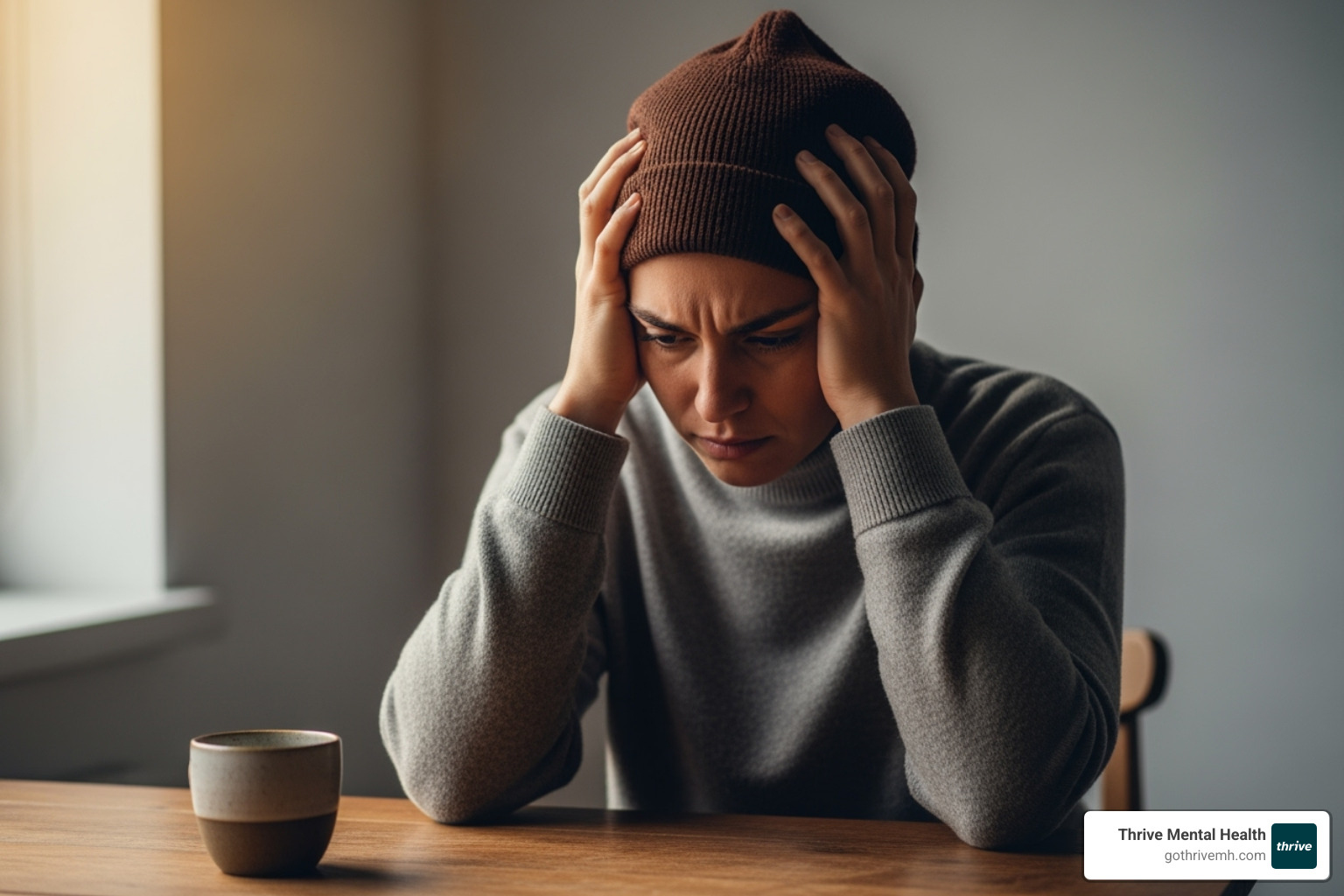 a person looking distressed in a thoughtful pose - crisis intervention for suicidality
