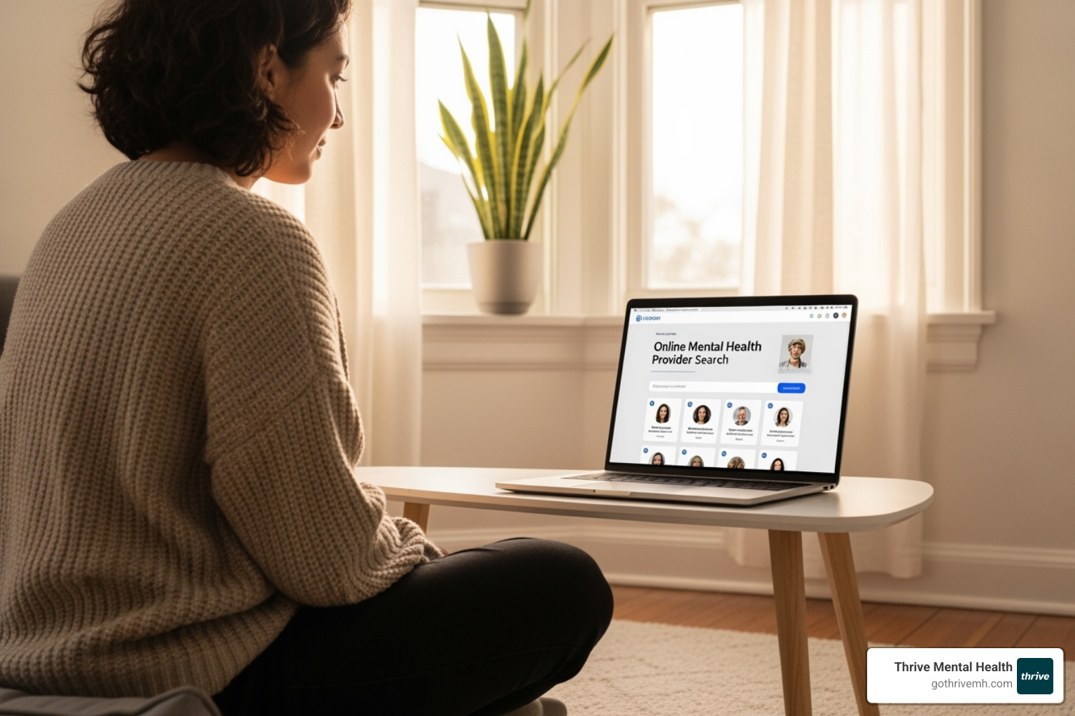 person in Florida looking at a laptop screen showing a provider search page. - telehealth for mental health