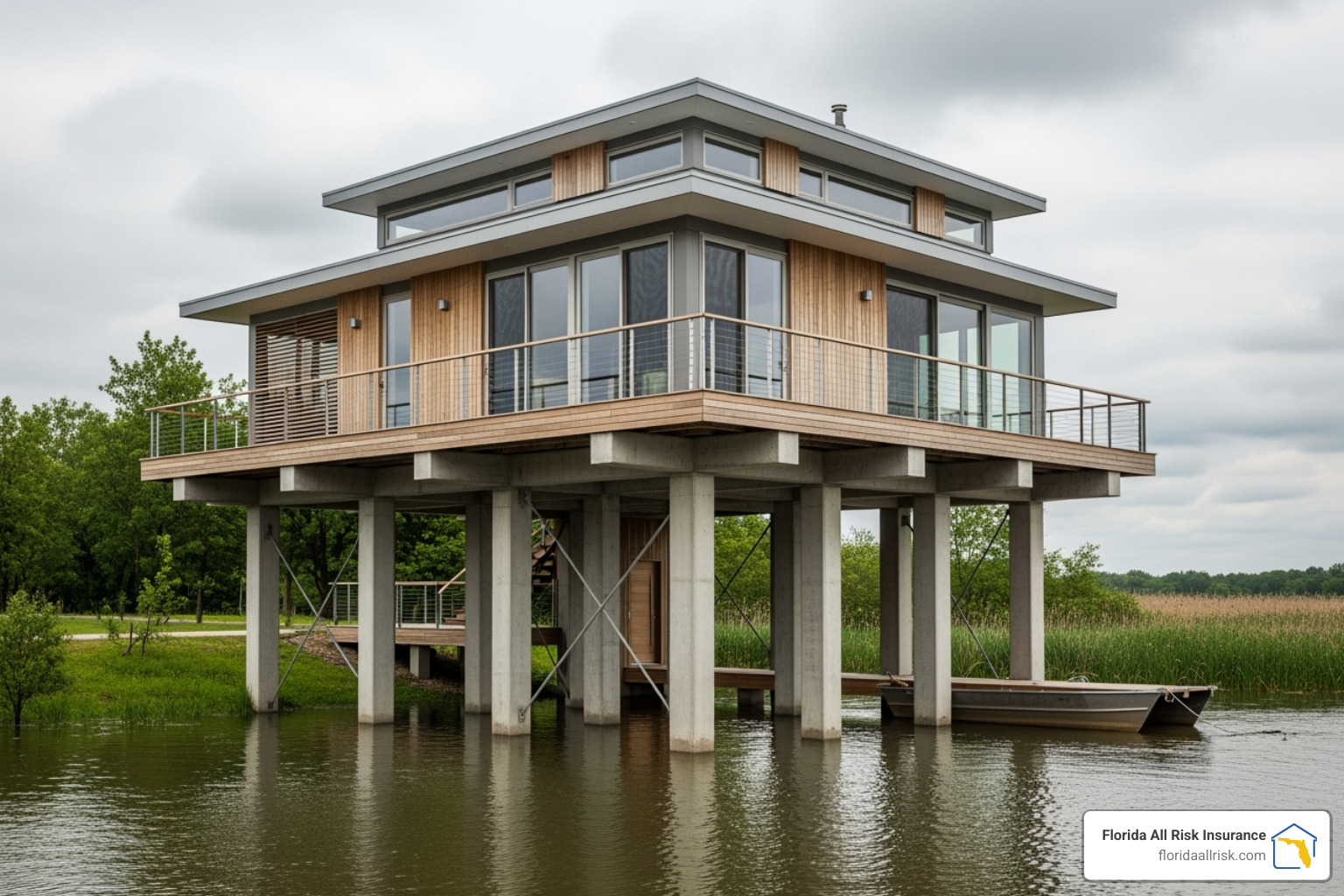 Home lifted on stilts as a flood mitigation measure. - Flood insurance agent near me
