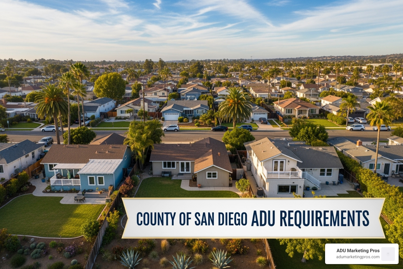 Property lot diagram showing a primary home, a detached ADU, and a JADU conversion - county of san diego adu requirements