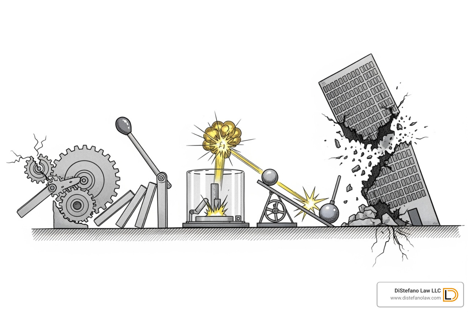 Illustration of the four elements of negligence: Duty, Breach, Causation, Damages - florida wrongful death lawyer